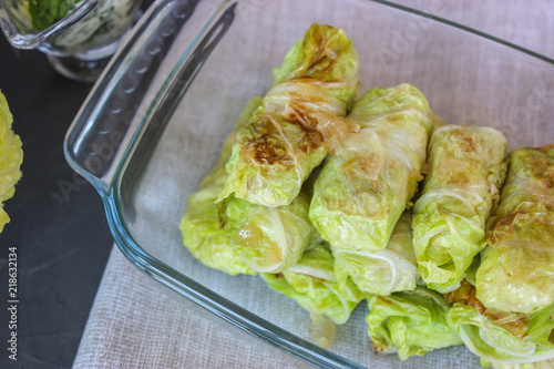 Stuffed Chinese cabbage with rice stuffing.