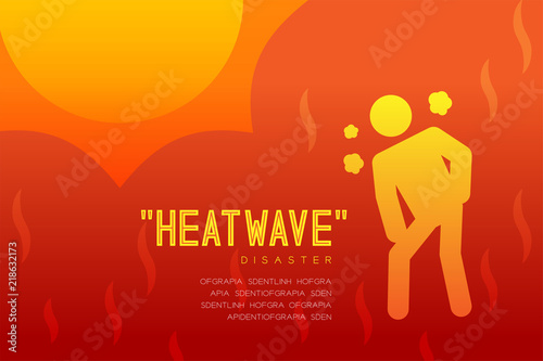 Heatwave Disaster of thirsty man icon pictogram design infographic illustration isolated on orange red gradient background, with copy space photo