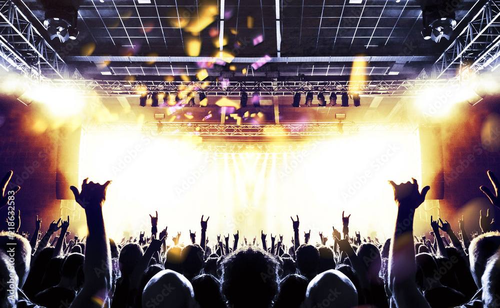Rock concert crowd waving hands Stock Photo | Adobe Stock