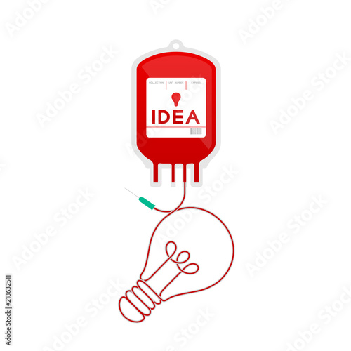 Blood bag red color and Incandescent light bulb shape made from cord illustration idea concept flat design isolated on white background, with copy space
