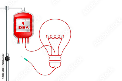 Blood bag red color and Incandescent light bulb shape made from cord illustration idea concept design isolated on white background, with copy space