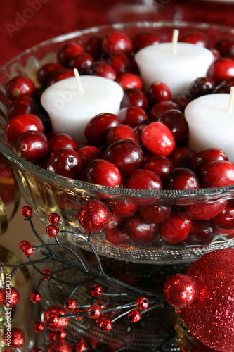 Cranberries and Candles Holiday Table Decorations