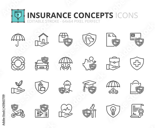 Fototapeta Naklejka Na Ścianę i Meble -  Outline icons about insurance concepts