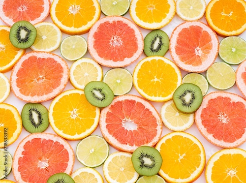 oranges ,grapefruit, and other fruits sliced 