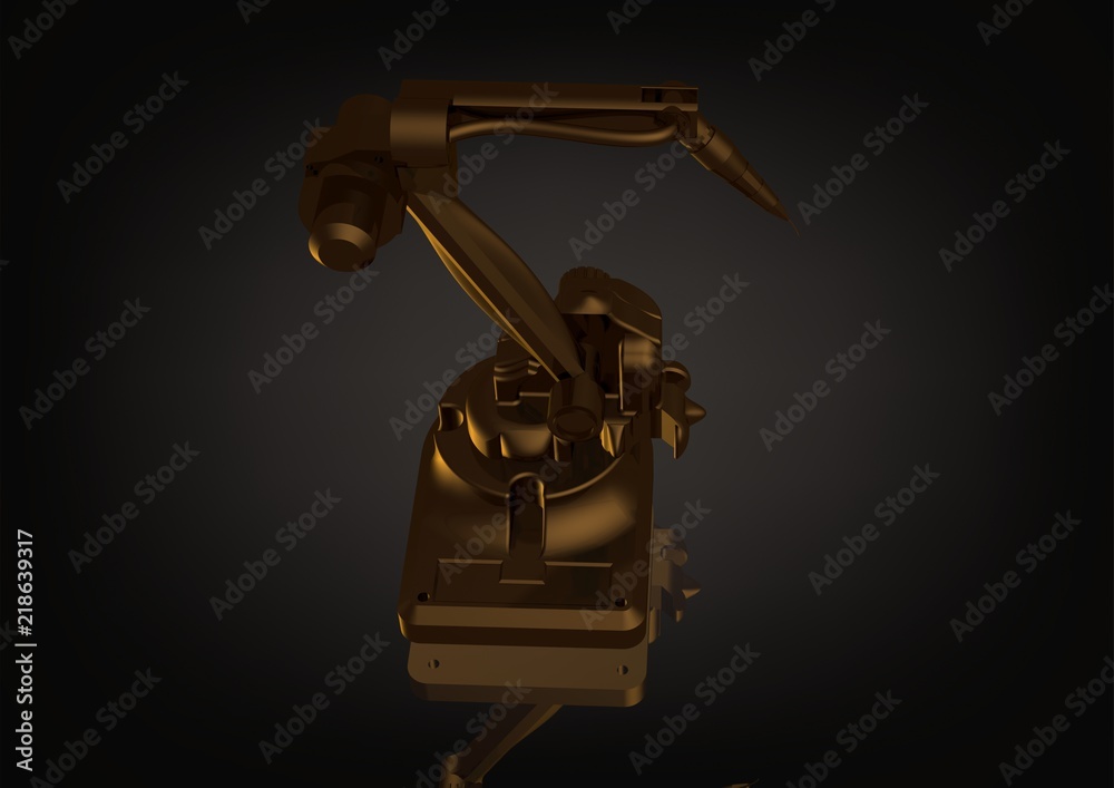 Golden welding robot on a black Golden welding robot on a black