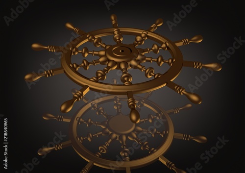 Golden handwheel on a black