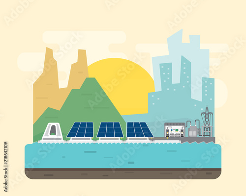 floating solar cell power plant with solar cell generate the electric