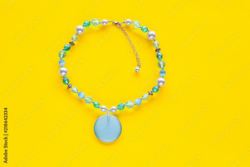 Bead Necklace on color background. Bead Necklace on color background.