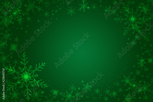 Beautiful snowflakes on a green background