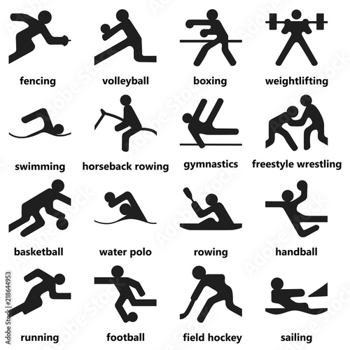 Set of simple olympic games icons summer sports on white background words