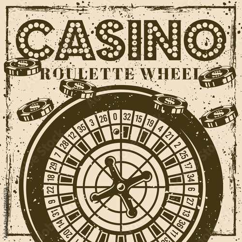 Roulette wheel vintage poster, banner for casino