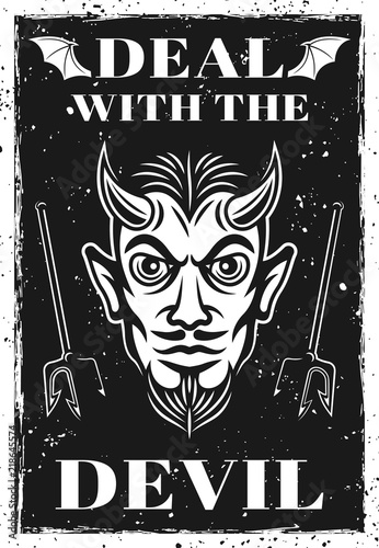 Poster with horned devil head vector illustration