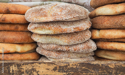 Traditional fresh Moroccan bread on a street market