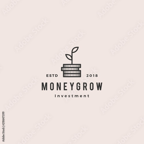 coin leaf sprout money grow investment logo vector icon illustration