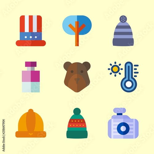 winter vector icons set. thermometer, hat, cologne and winter hat in this set