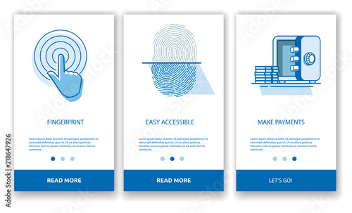 The concept of entering a mobile application with a fingerprint. The concept of a fingerprint entry into a mobile application. Modern interface UX, UI GUI screen template. Flat vector illustration