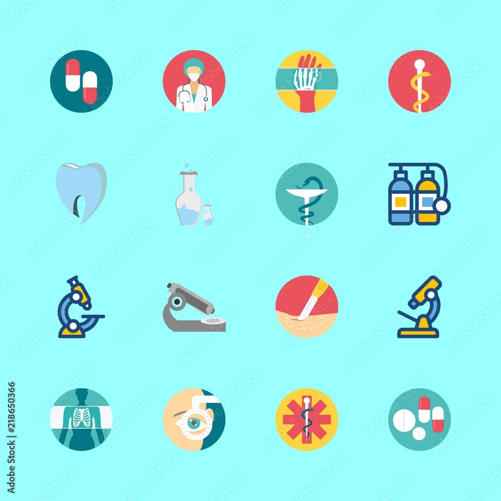 hospital vector icons set. surgeon, chemistry, surgery and pills in this set