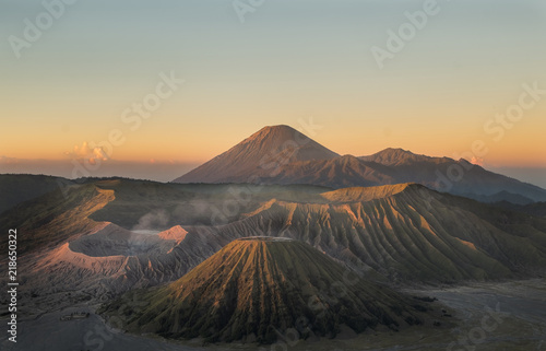 Scenery Semeru volcano was spewing smoke and Bromo volcano crater that still erupt in Indonesia