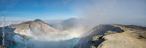 Panorama view on crater Kawah Ijen. At Bondowoso, Indonesia