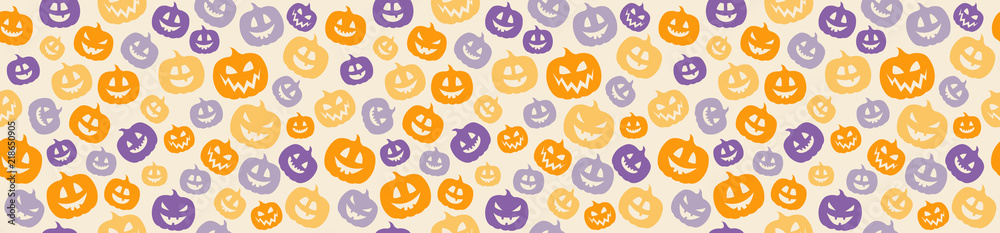 Wrapping paper with funny jack o lanterns. Vector.