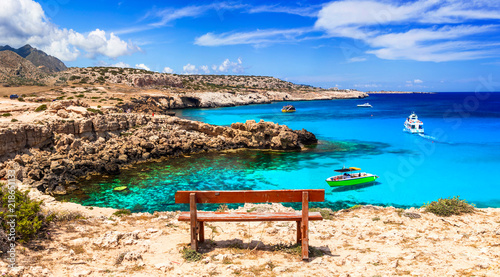 Gorgeous turquoise sea of Cyprus island. cystal clear waters of Blue lagoon