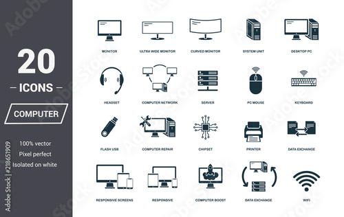 Computer icons set. Premium quality symbol collection. Computer icon set simple elements. Ready to use in web design, apps, software, print.