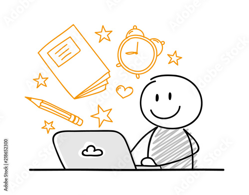 Smiley stickman with school elements. Vector.