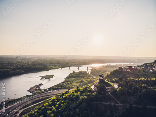 Monument to Salavat Yulayev, Ufa, Bashkortostan, Russia sunset, bird's eye view photo