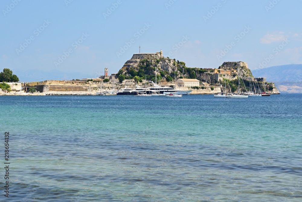 Beautiful landscape with sea and bay on the island of Corfu - Greece. Kerkyra - The Old Fort