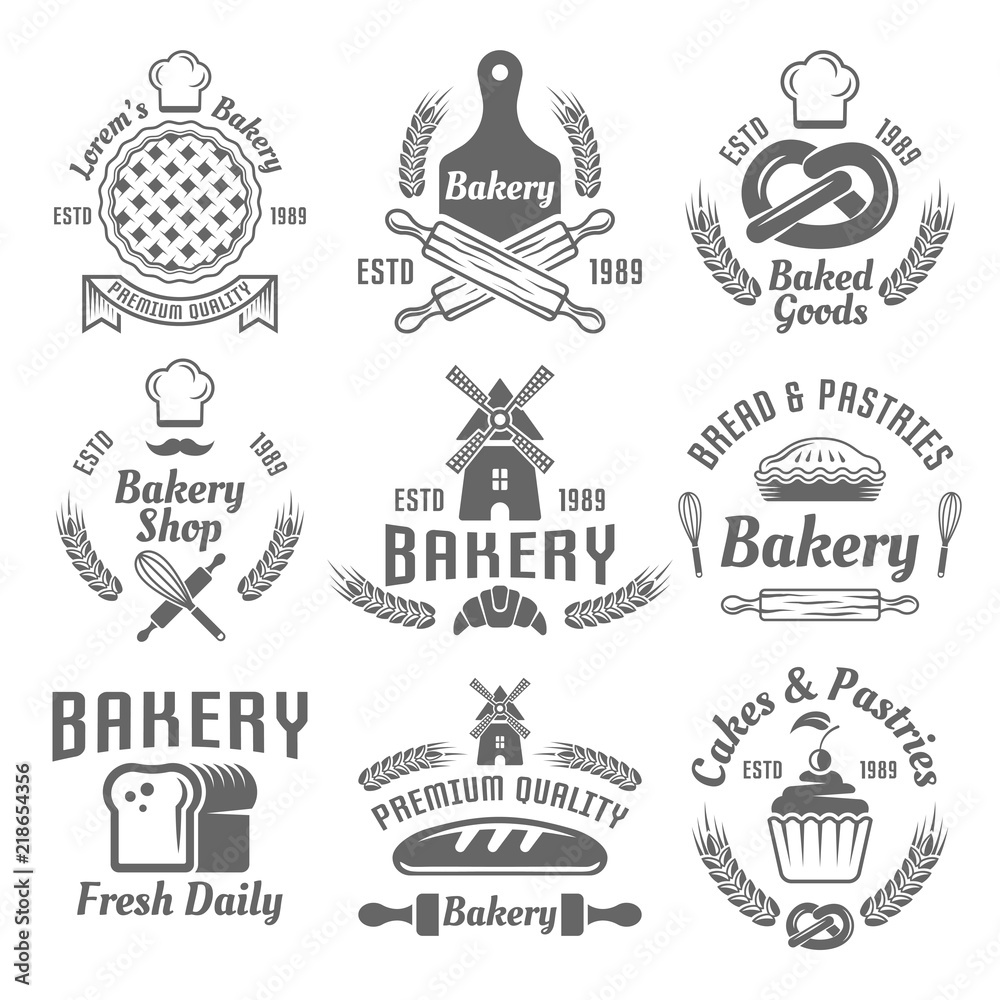 Bakery and pastries vector monochrome emblems
