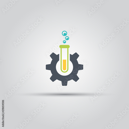 Gear and test tube isolated vector icon