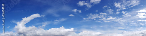 Vibrant color panoramic sky with cloud on a sunny day. Beautiful cirrus cloud. Panorama high resolution photograph.
