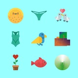 tropical vector icons set. bird, cactus, melon and fish in this set
