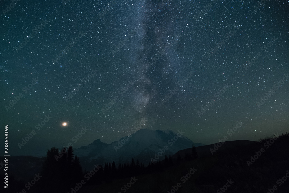 Mount Rainier at Night with Mliky way in Washington