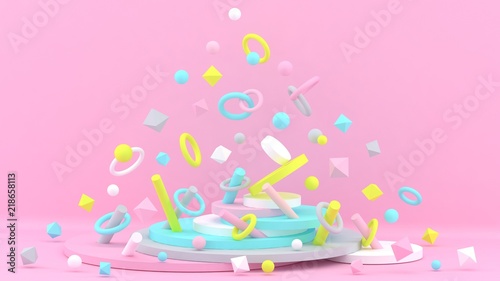 3d background. Abstract wallpaper. Shapes 3d. Flying geometric objects. Minimalism. Trendy modern illustration. Render. Stylish concept. Poster backdrop. Minimal style. Pastel colors.