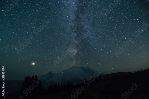 Mount Rainier at Night with Mliky way in Washington