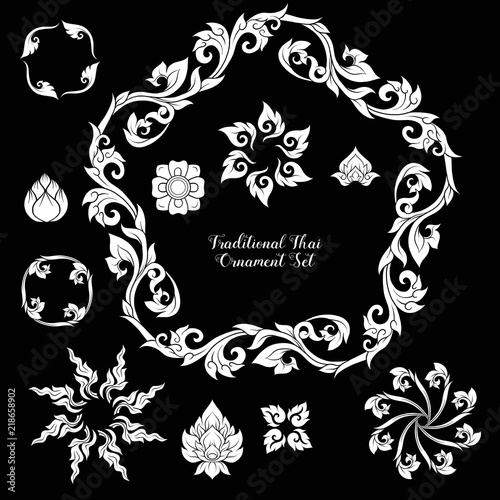 Set of decorative elements of traditional Thai ornament. 