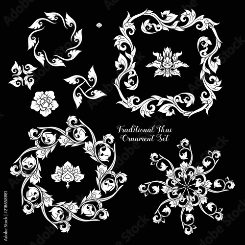 Set of decorative elements of traditional Thai ornament. 