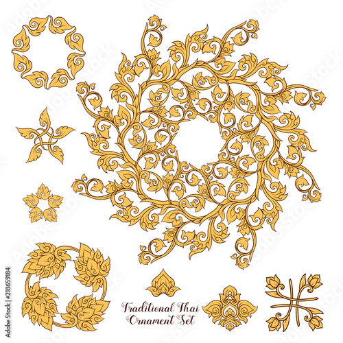 Set of elements of traditional Thai ornament. Stock illustration