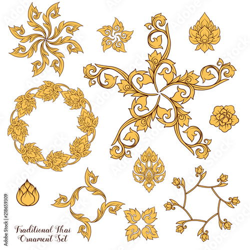 Set of elements of traditional Thai ornament. Stock illustration
