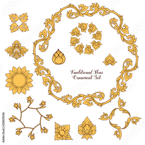 Set of elements of traditional Thai ornament. Stock illustration