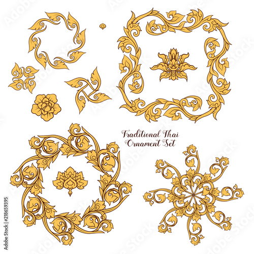 Set of elements of traditional Thai ornament. Stock illustration
