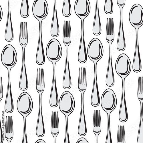 Seamless pattern, cutlery spoon with fork without background