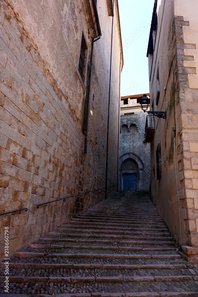 A narrow street of the Jewish quarval of the Spanish city of Girona