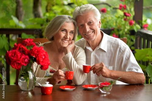 Portrait of a senior couple drinking coffee