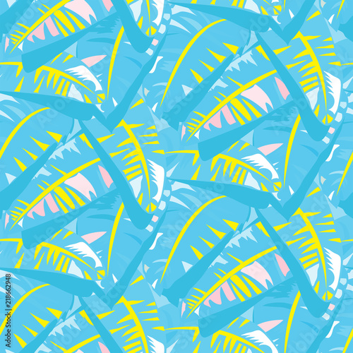 Tropical vector pattern with banana leaves in bright color
