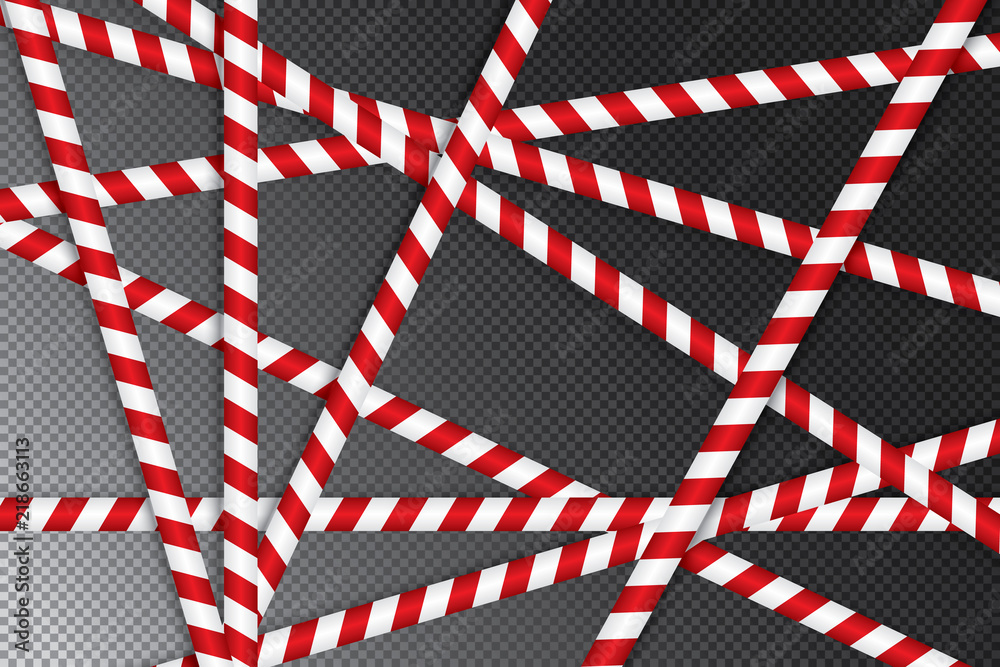 Obraz premium Red and white lines of barrier tape. The pole guard protects against the lack of input. Red and white barricade on a transparent background. Realistic red and white danger tape.