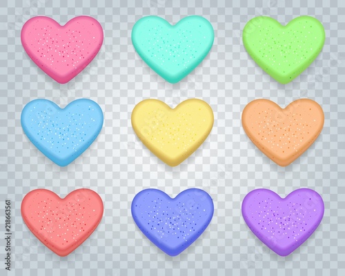 Candy sweet hearts. Love sweetheart conversation valentines candies isolated on transparent background