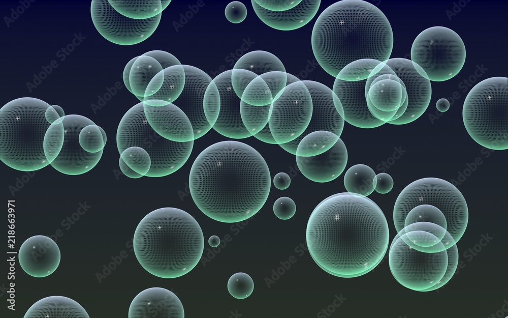 Dark background green mesh bubbles. Wallpaper, texture with bubble. 3D illustration Dark background green mesh bubbles. Wallpaper, texture with bubble. 3D illustration