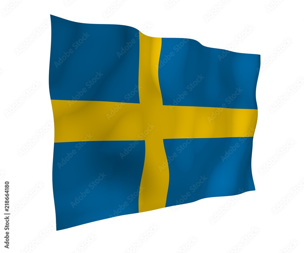 The flag of Sweden. Official state symbol of the Kingdom of Sweden. A blue field with a yellow Scandinavian cross that extends to the edges of the flag. 3d illustration The flag of Sweden. Official state symbol of the Kingdom of Sweden. A blue field with a yellow Scandinavian cross that extends to the edges of the flag. 3d illustration